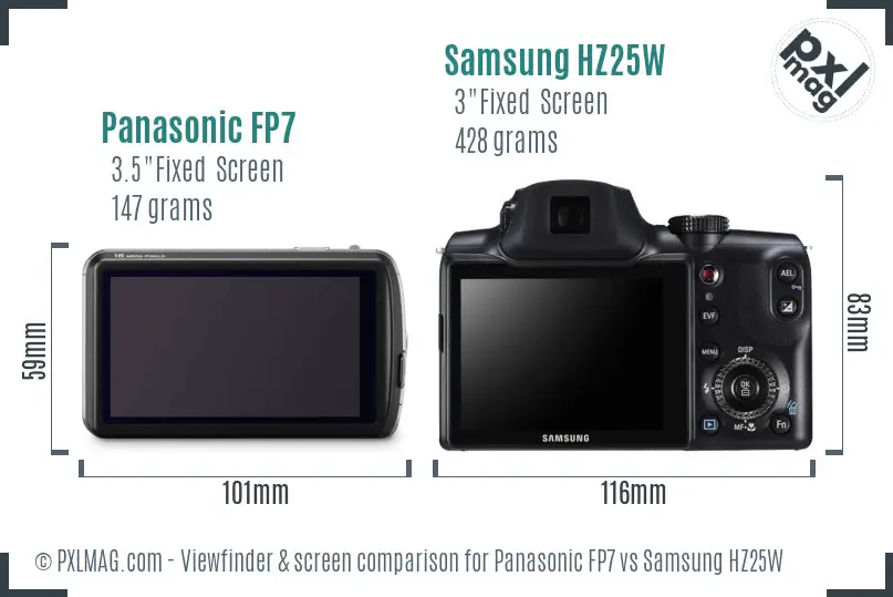 Panasonic FP7 vs Samsung HZ25W Screen and Viewfinder comparison