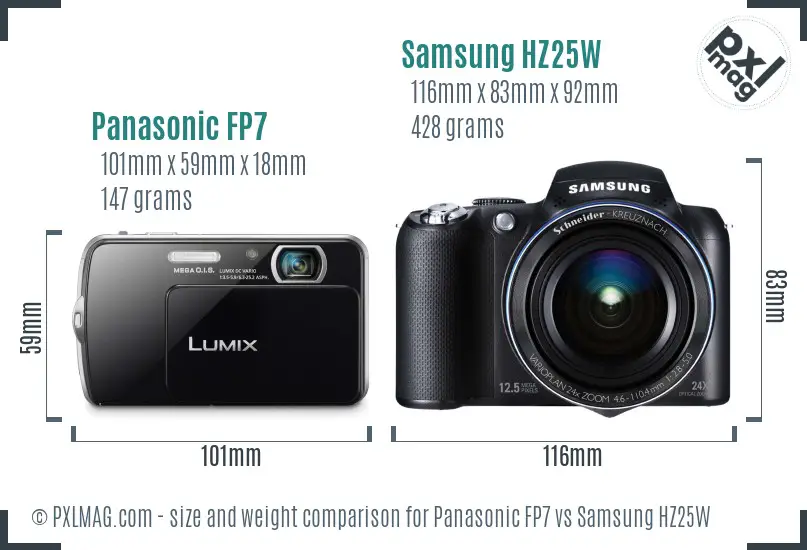 Panasonic FP7 vs Samsung HZ25W size comparison