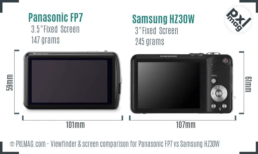 Panasonic FP7 vs Samsung HZ30W Screen and Viewfinder comparison