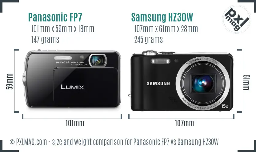 Panasonic FP7 vs Samsung HZ30W size comparison