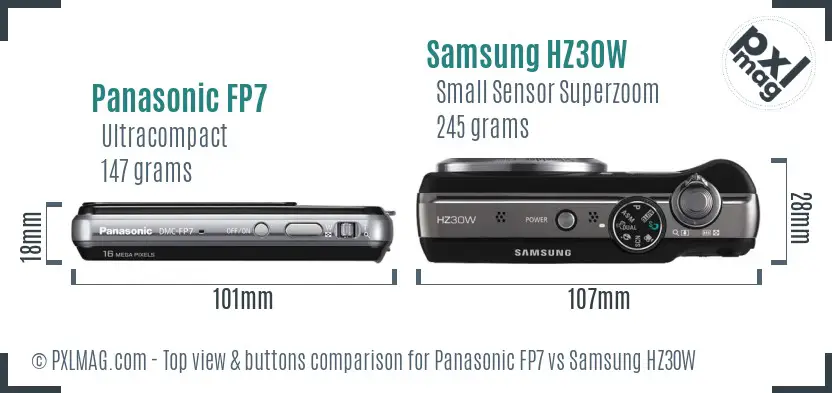 Panasonic FP7 vs Samsung HZ30W top view buttons comparison