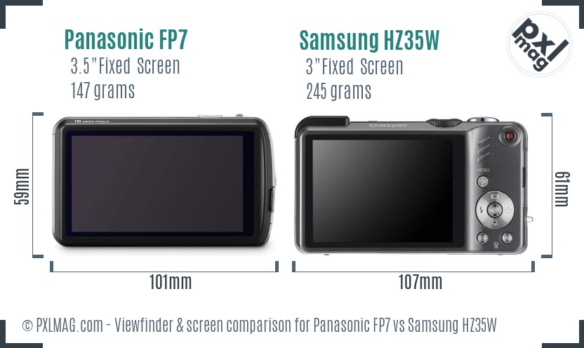 Panasonic FP7 vs Samsung HZ35W Screen and Viewfinder comparison