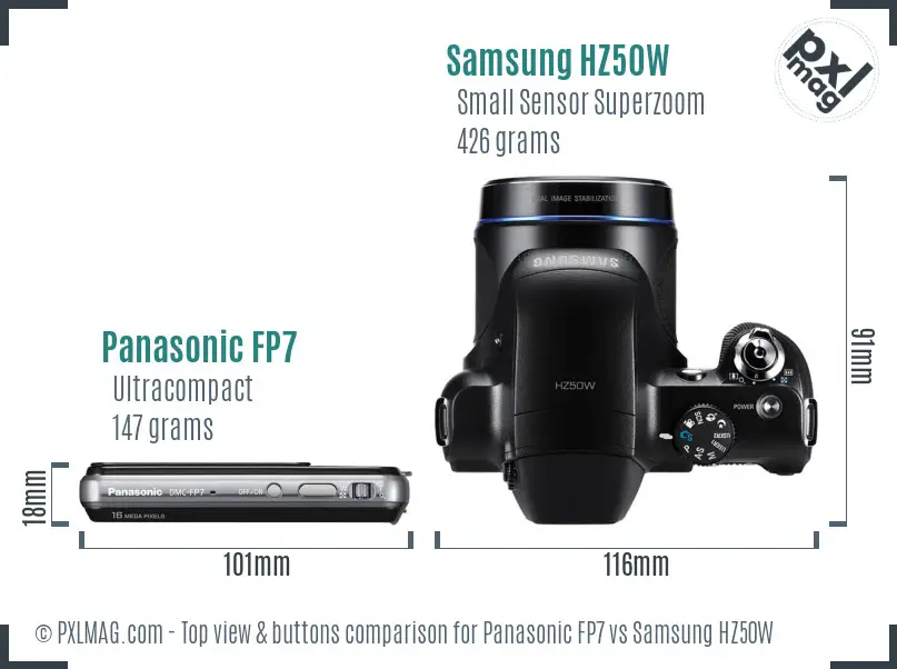 Panasonic FP7 vs Samsung HZ50W top view buttons comparison Panasonic FP7 vs Samsung HZ50W top view buttons comparison