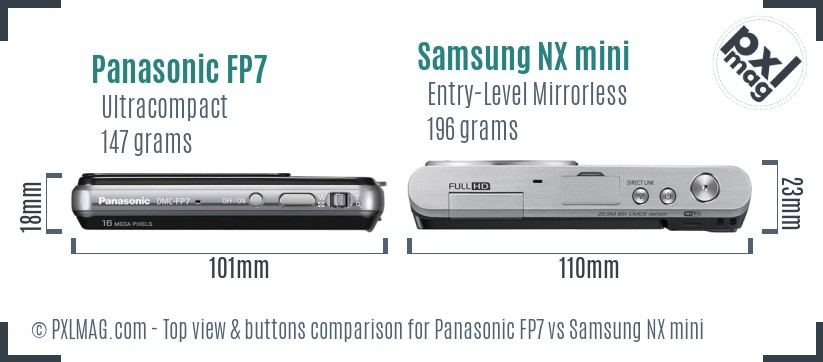 Panasonic FP7 vs Samsung NX mini top view buttons comparison