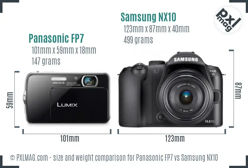 Panasonic FP7 vs Samsung NX10 size comparison