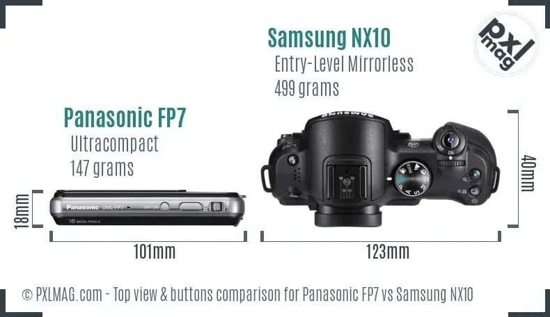 Panasonic FP7 vs Samsung NX10 top view buttons comparison