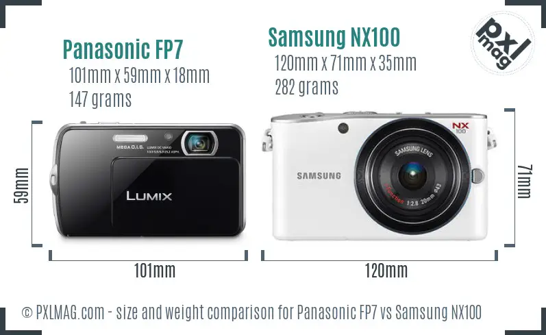 Panasonic FP7 vs Samsung NX100 size comparison