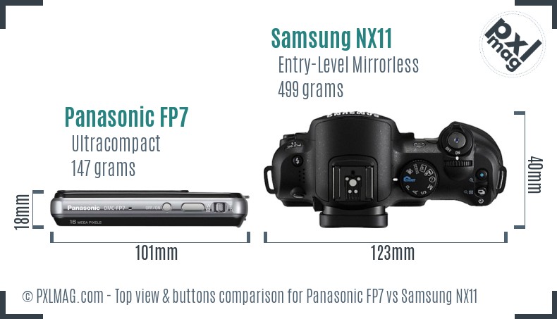 Panasonic FP7 vs Samsung NX11 top view buttons comparison