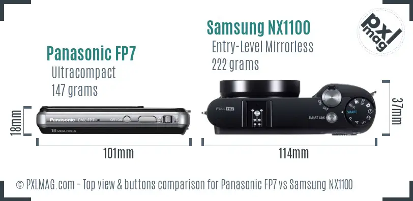 Panasonic FP7 vs Samsung NX1100 top view buttons comparison