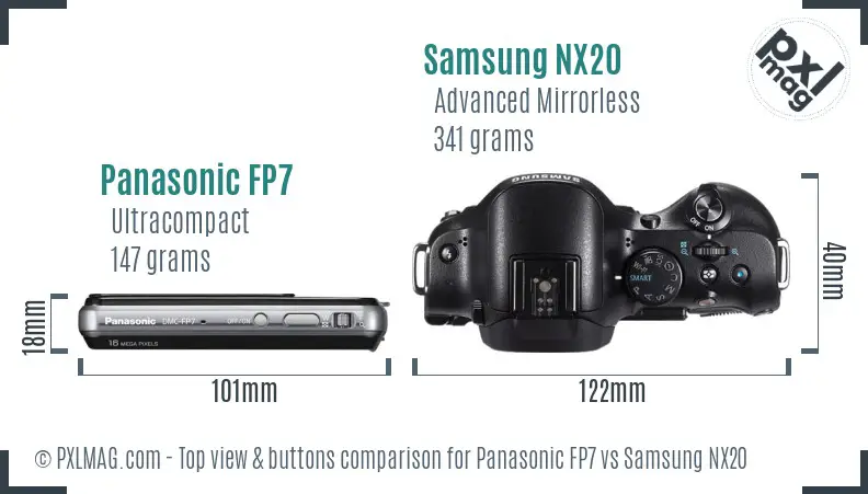 Panasonic FP7 vs Samsung NX20 top view buttons comparison