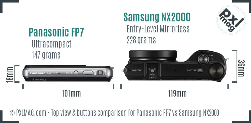 Panasonic FP7 vs Samsung NX2000 top view buttons comparison