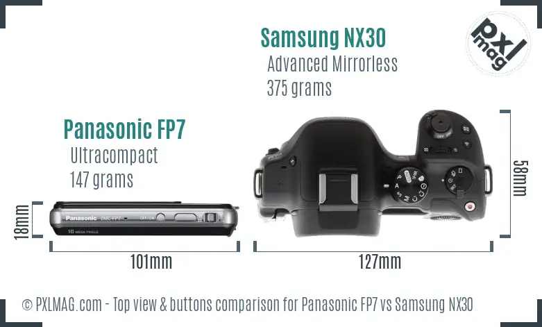 Panasonic FP7 vs Samsung NX30 top view buttons comparison