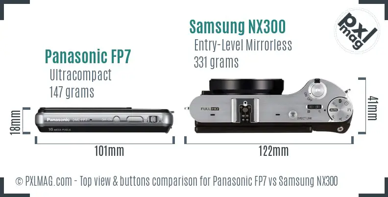 Panasonic FP7 vs Samsung NX300 top view buttons comparison