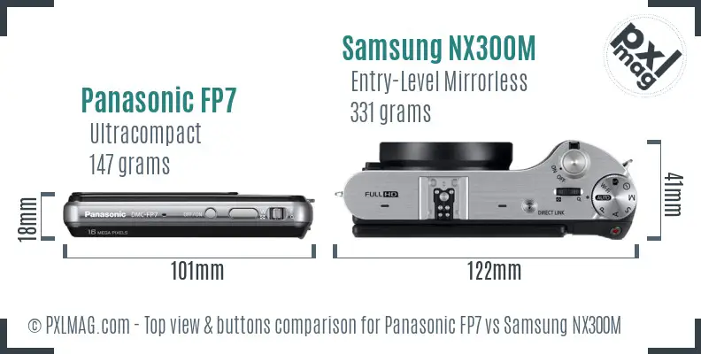 Panasonic FP7 vs Samsung NX300M top view buttons comparison