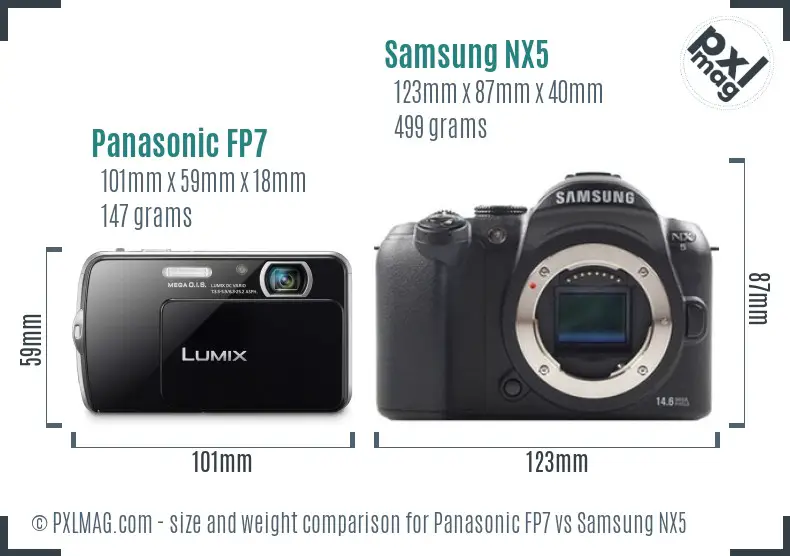 Panasonic FP7 vs Samsung NX5 size comparison