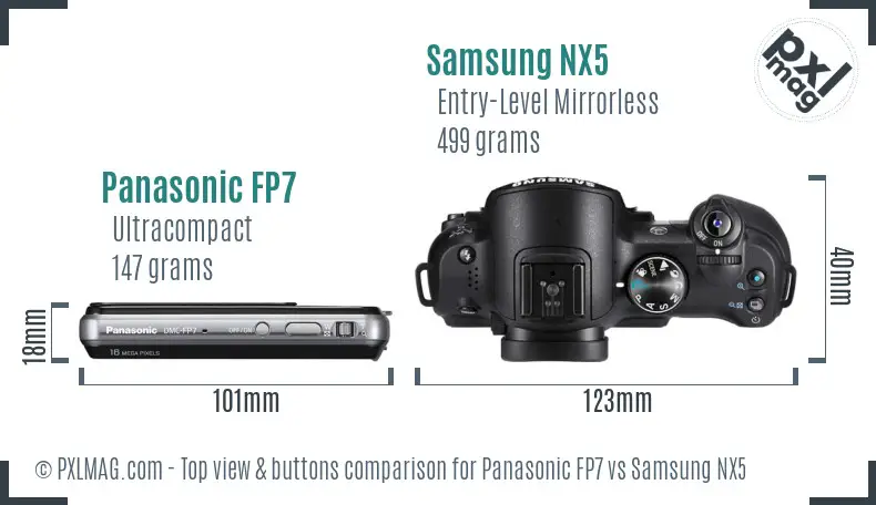 Panasonic FP7 vs Samsung NX5 top view buttons comparison