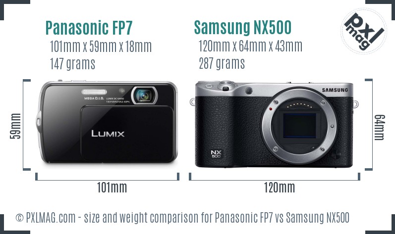 Panasonic FP7 vs Samsung NX500 size comparison