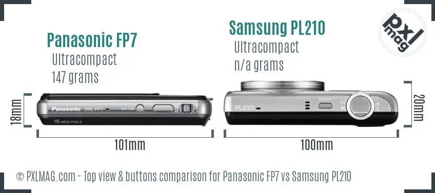 Panasonic FP7 vs Samsung PL210 top view buttons comparison