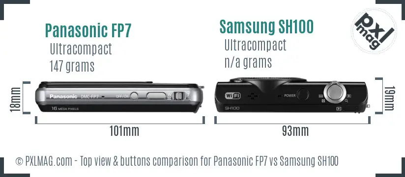 Panasonic FP7 vs Samsung SH100 top view buttons comparison Panasonic FP7 vs Samsung SH100 top view buttons comparison