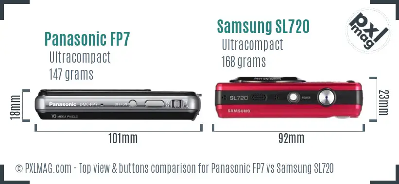 Panasonic FP7 vs Samsung SL720 top view buttons comparison