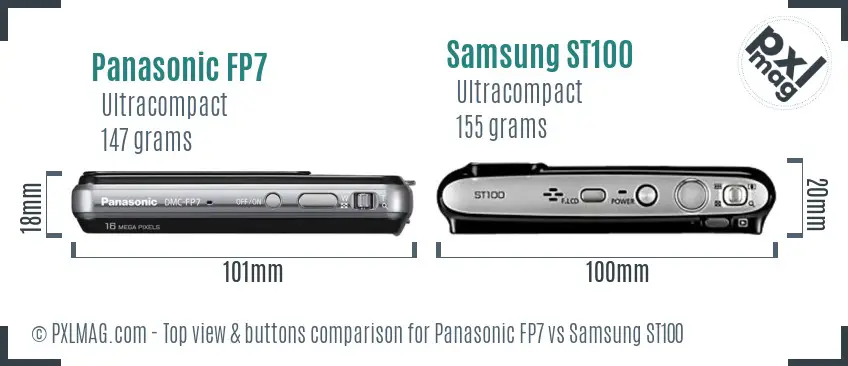 Panasonic FP7 vs Samsung ST100 top view buttons comparison