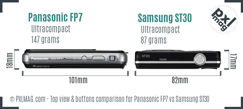 Panasonic FP7 vs Samsung ST30 top view buttons comparison