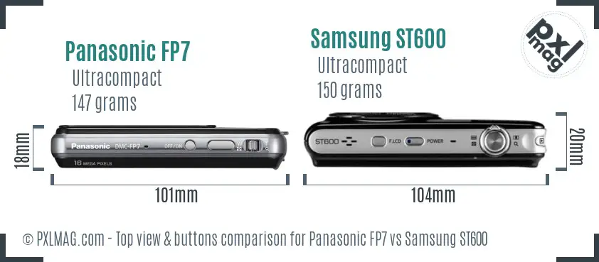 Panasonic FP7 vs Samsung ST600 top view buttons comparison