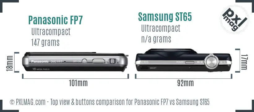 Panasonic FP7 vs Samsung ST65 top view buttons comparison