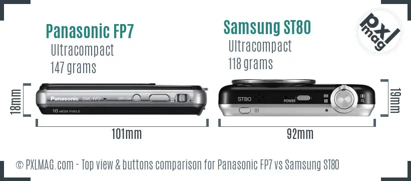 Panasonic FP7 vs Samsung ST80 top view buttons comparison