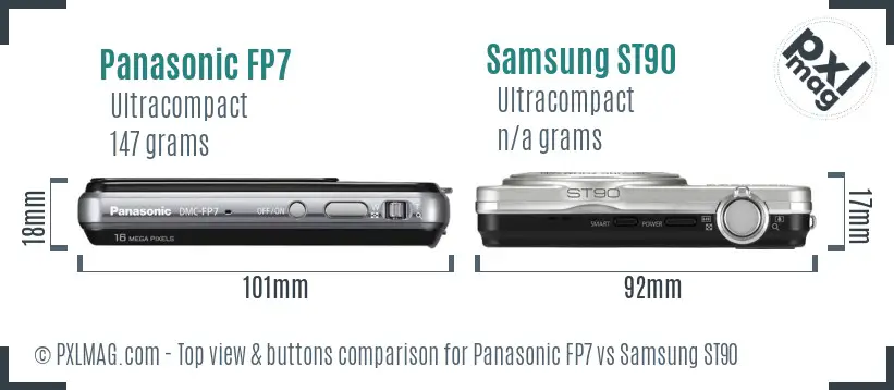 Panasonic FP7 vs Samsung ST90 top view buttons comparison