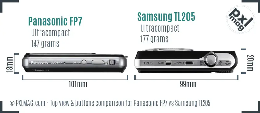 Panasonic FP7 vs Samsung TL205 top view buttons comparison Panasonic FP7 vs Samsung TL205 top view buttons comparison