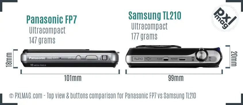 Panasonic FP7 vs Samsung TL210 top view buttons comparison Panasonic FP7 vs Samsung TL210 top view buttons comparison
