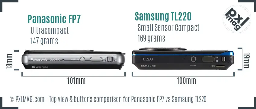 Panasonic FP7 vs Samsung TL220 top view buttons comparison
