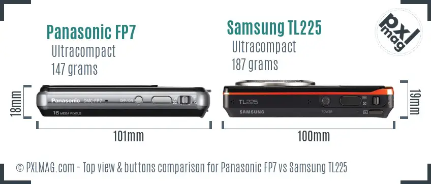 Panasonic FP7 vs Samsung TL225 top view buttons comparison