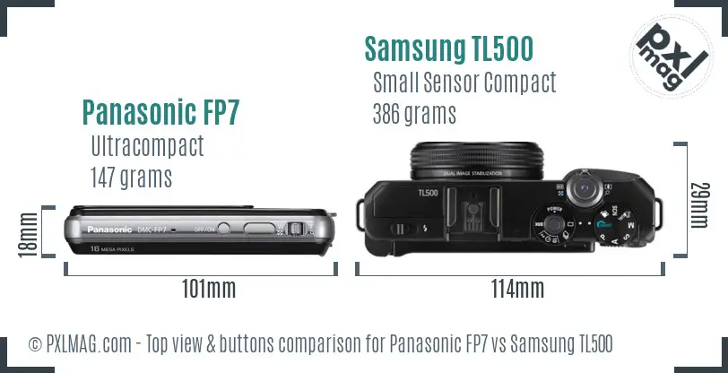 Panasonic FP7 vs Samsung TL500 top view buttons comparison