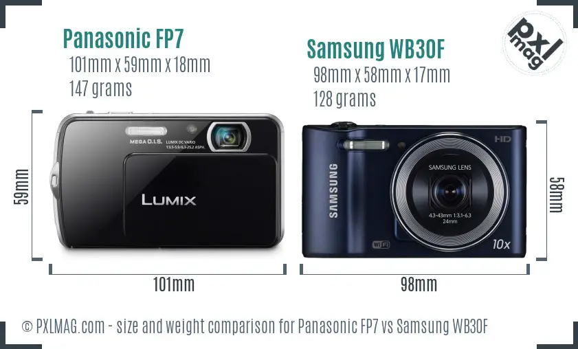 Panasonic FP7 vs Samsung WB30F size comparison
