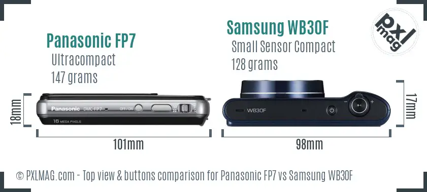 Panasonic FP7 vs Samsung WB30F top view buttons comparison