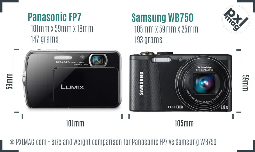 Panasonic FP7 vs Samsung WB750 size comparison