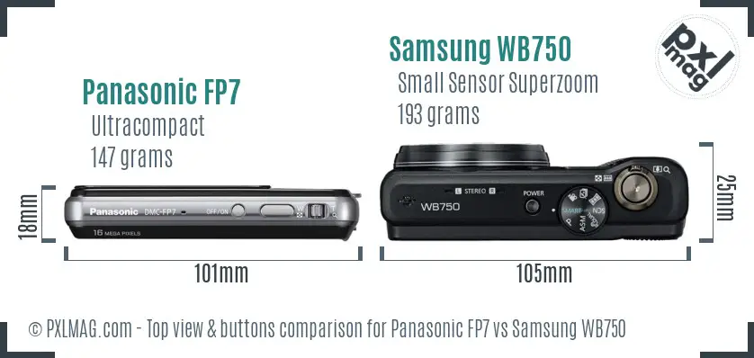 Panasonic FP7 vs Samsung WB750 top view buttons comparison