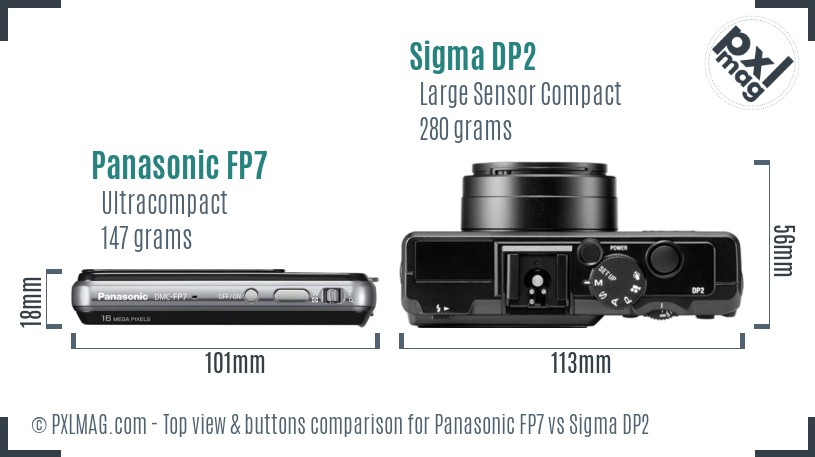 Panasonic FP7 vs Sigma DP2 top view buttons comparison