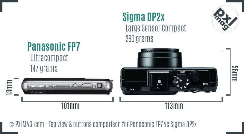 Panasonic FP7 vs Sigma DP2x top view buttons comparison