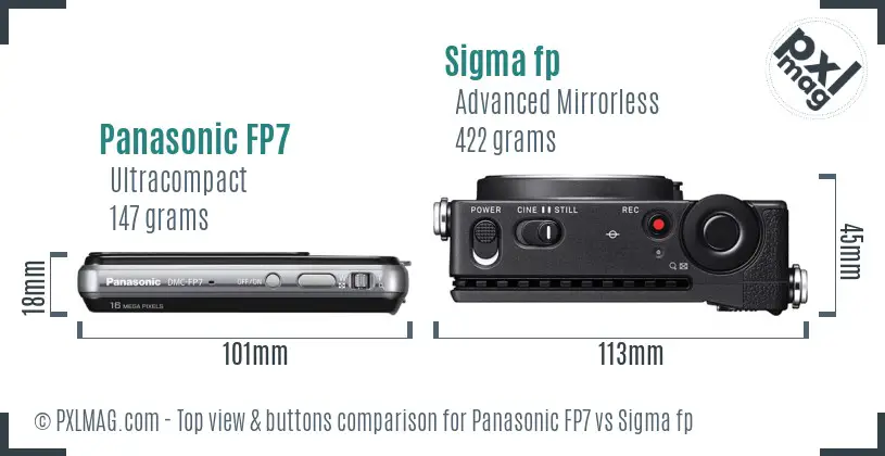 Panasonic FP7 vs Sigma fp top view buttons comparison Panasonic FP7 vs Sigma fp top view buttons comparison