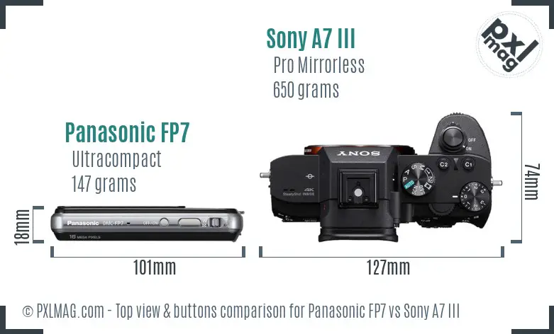 Panasonic FP7 vs Sony A7 III top view buttons comparison