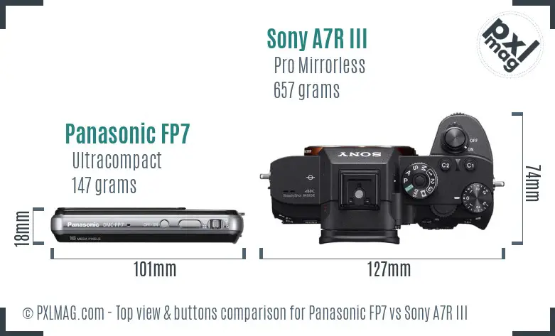 Panasonic FP7 vs Sony A7R III top view buttons comparison