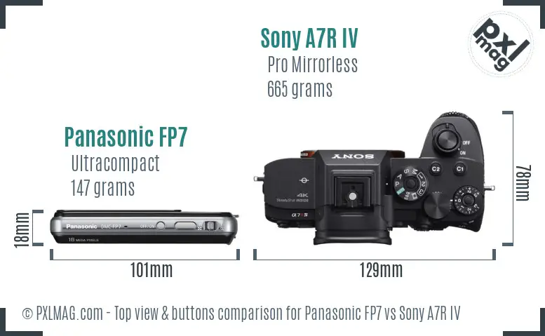 Panasonic FP7 vs Sony A7R IV top view buttons comparison