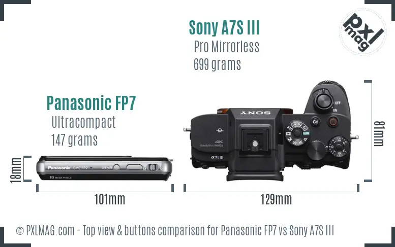 Panasonic FP7 vs Sony A7S III top view buttons comparison