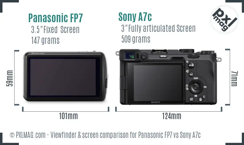 Panasonic FP7 vs Sony A7c Screen and Viewfinder comparison