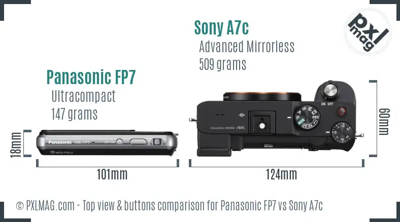 Panasonic FP7 vs Sony A7c top view buttons comparison