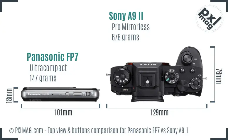 Panasonic FP7 vs Sony A9 II top view buttons comparison