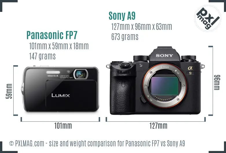 Panasonic FP7 vs Sony A9 size comparison